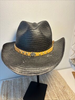 Harley-Davidson Black Straw Cowboy Hat Studded Braided Band Made in USA - Small
